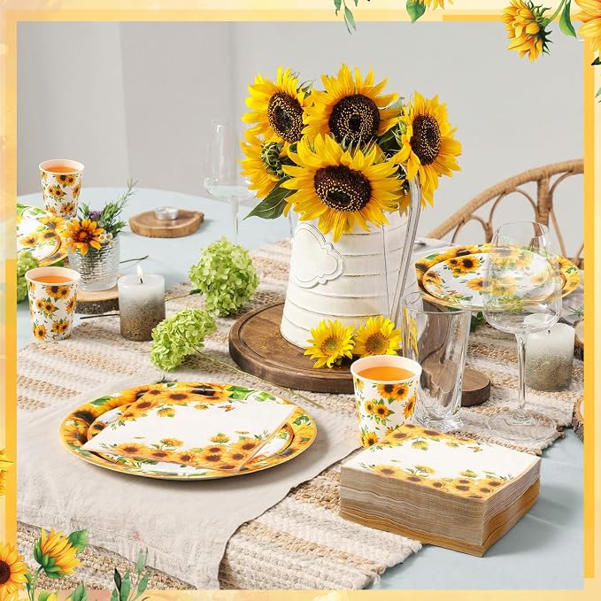 250 Pcs Sunflower Party Decorations Include Sunflower Paper Plates Napkins and - Image 6