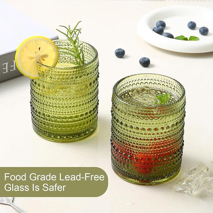 ZMOWIPDL Drinking Glasses Set of 6, 12oz Green Hobnail Glass Cups | Vintage - Image 4