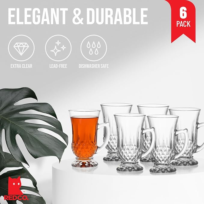 Red Co. 6-Pack Classic Clear Cut Glass 4.5 Oz Footed Turkish Tea Cups - Image 3