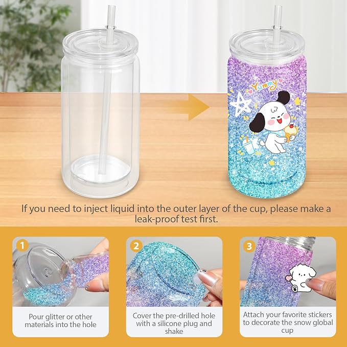 8 PCS Plastic Snow Globe Tumbler, 16Oz Pre-Drilled Double Wall Snowglobe Cup | - Image 3