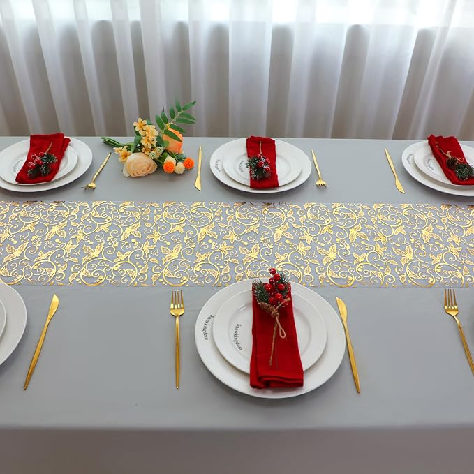 Snowkingdom 2 PCS Gold Table Runner 108 Inches Long - Image 7