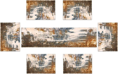 Black Grey Abstract Table Runner and Placemats Set, Linen 108" Long | Retro - Image 2