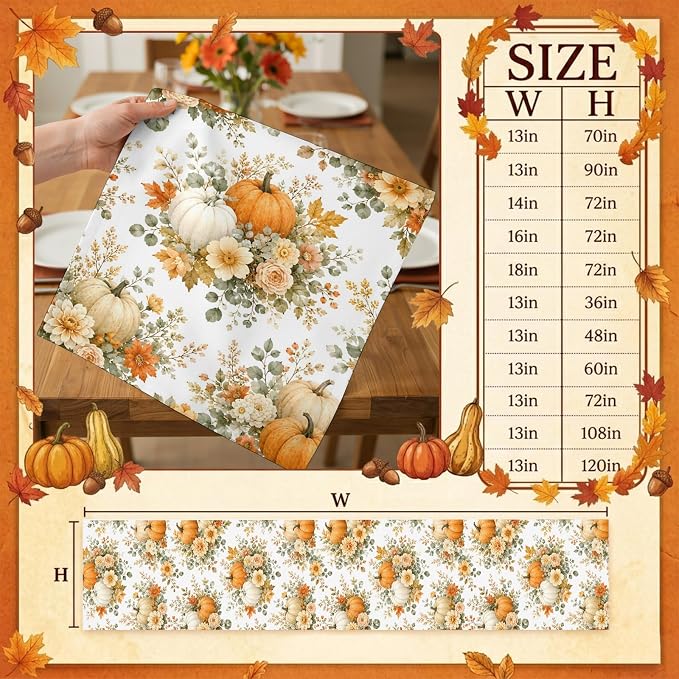 Thanksgiving Table Runner 72 Inches Long, Autumn Floral Leaves Kitchen Dining - Image 8