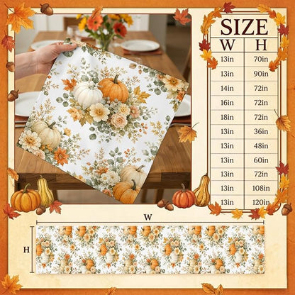 Thanksgiving Table Runner 72 Inches Long, Autumn Floral Leaves Kitchen Dining - Image 8