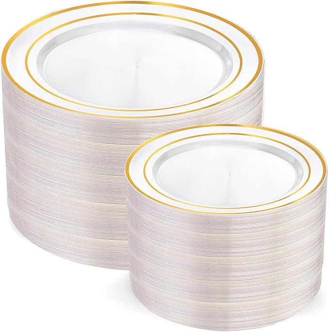 200 Pcs Clear Gold Plastic Plates by I00000