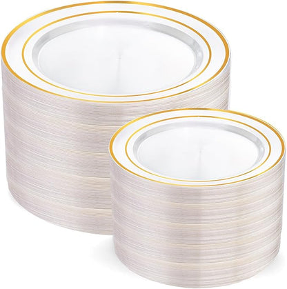 200 Pcs Clear Gold Plastic Plates by I00000