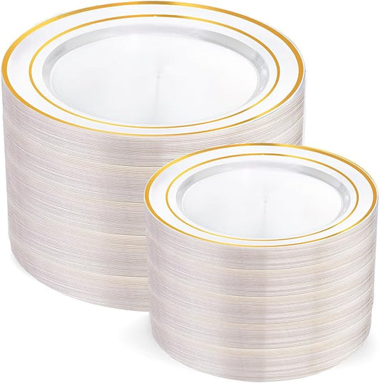 200 Pcs Clear Gold Plastic Plates by I00000