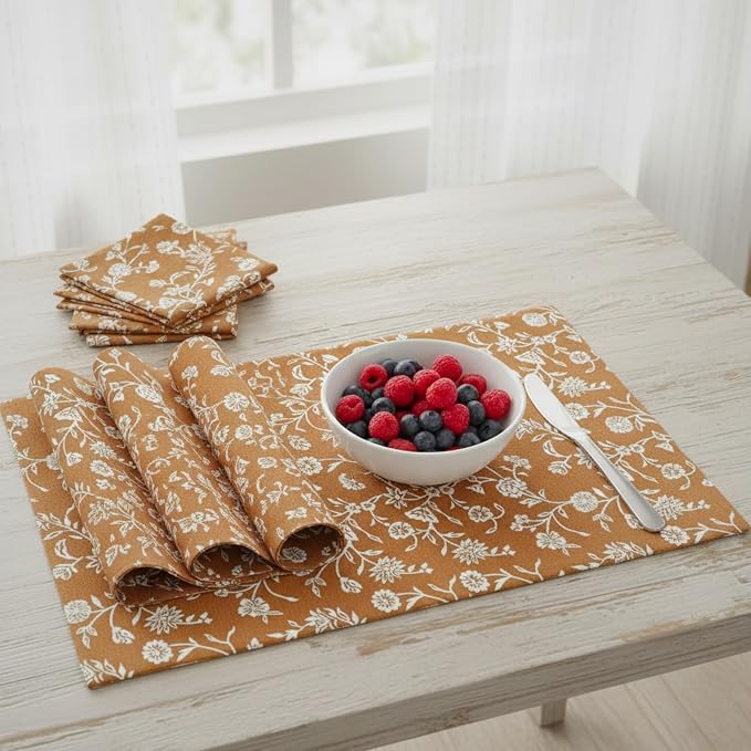 Floral Placemats for Dining Table Vintage Flowers Botanical Design Rustic - Image 4