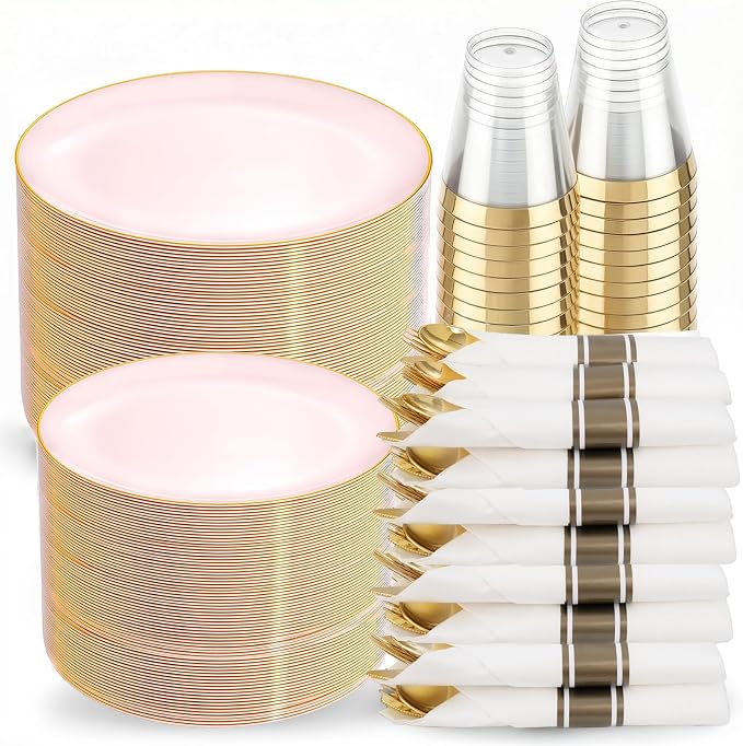 KIRE 350 PCS Pink Disposable Plates by KIRE