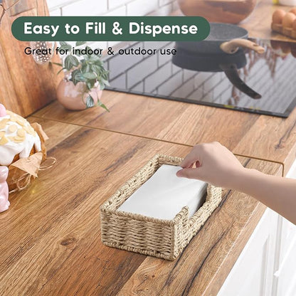 Napkin Holder for Bathroom, Woven Wicker Paper Rope Guest Towel Holder Tray - Image 4