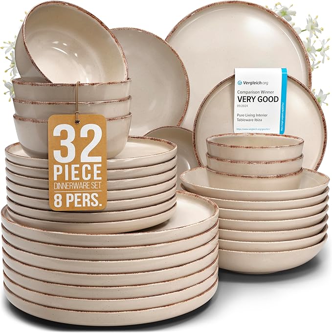 32 Piece Stoneware Dinnerware Set by PURELIVING