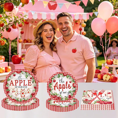 96Pcs Apple of Our Eye Baby Shower Decorations, Watercolor Apple Plates Napkins - Image 6