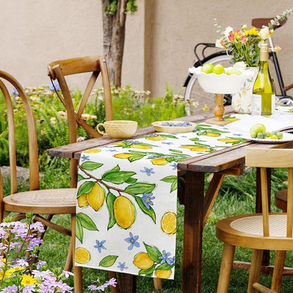 Summer Amalfi Coast Lemon Fruit Table Runner Green Leaves Burlap Table Runners - Image 9