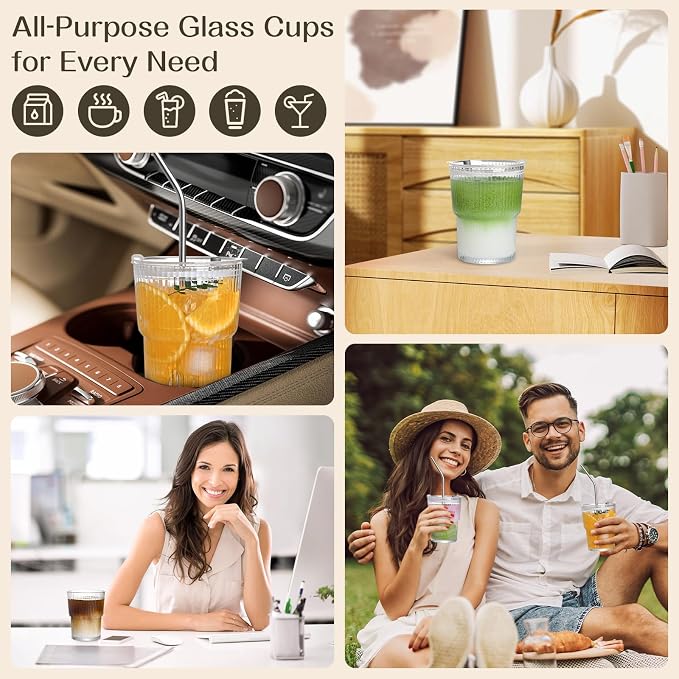 13oz Iced Coffee Cups, Reusable Tumbler Glass to Go Cup - Image 7