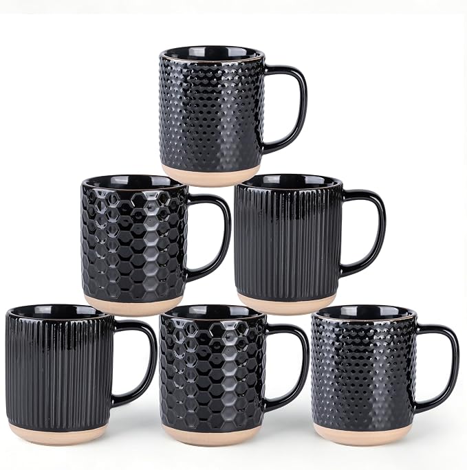 GBhome Coffee Mugs Set of 6, 16 oz Black Coffee Cups by GBhome