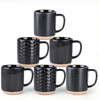 GBhome Coffee Mugs Set of 6, 16 oz Black Coffee Cups by GBhome