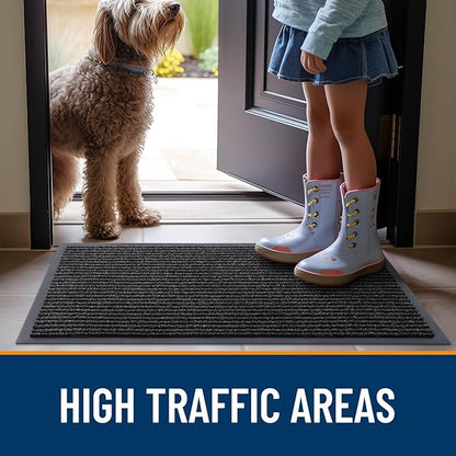 OLANLY Front Door Mat Indoor Outdoor Entrance, Waterproof Heavy Duty Doormat, Fade Resistant, Low Profile, Easy Clean Patio Porch Welcome Floor Mats for Entry, 47x34, Off-Black