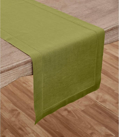 Solino Home Linen Hemstitch Table Runner 36 Inches - 100% Pure Linen Avocado Green Table Runner 14 x 36 Inch for Dresser and Coffee Tables - Winter, Spring, Easter, St Patricks Day - Classic Hemstitch