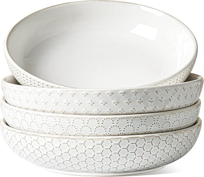 LE TAUCI Pasta Bowls 42oz, Large Salad Bowl, Ceramic Embossment Stoneware by LETAUCI
