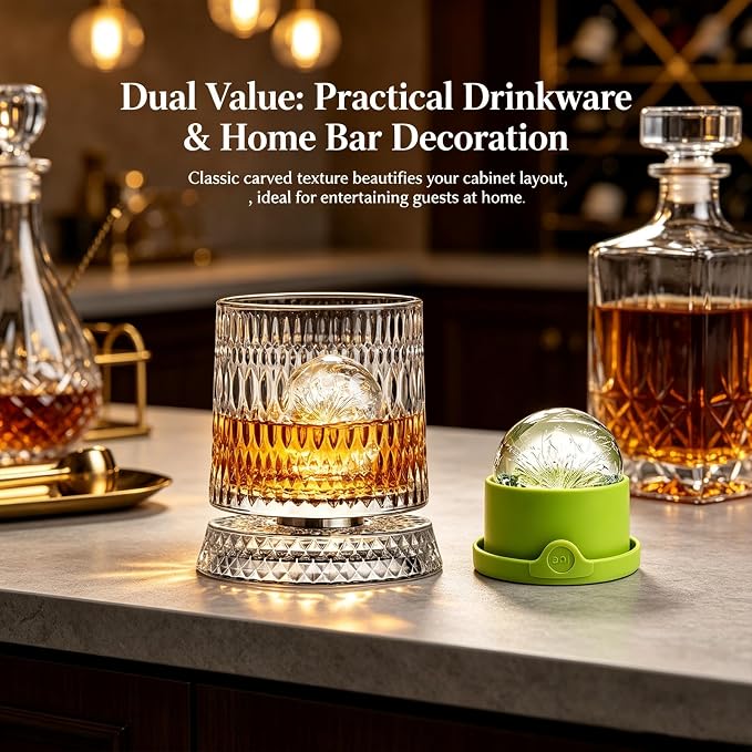360° Rotating Whiskey Glasses Set of 2, Vintage Crystal Tumblers - Image 6