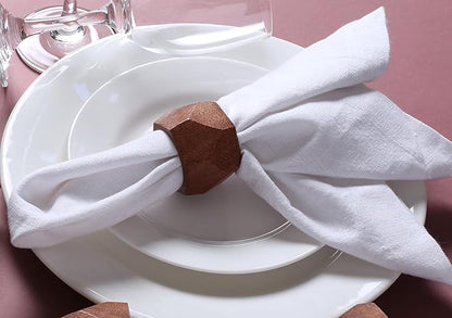 ALPHA Living HOME Wooden Napkin Rings Set of 12 - Decorative Daimond Serviette Holders for Party, Decoration, Dinning Table, Everyday, Family Gatherings - Rustic Reusable Napkin Rings (Brown)
