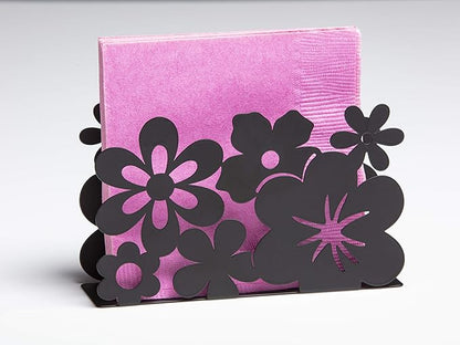 Mango Steam Tabletop Napkin/Tissue & Letter Holder For Home, Kitchen, Restaurants (Flower, Black)
