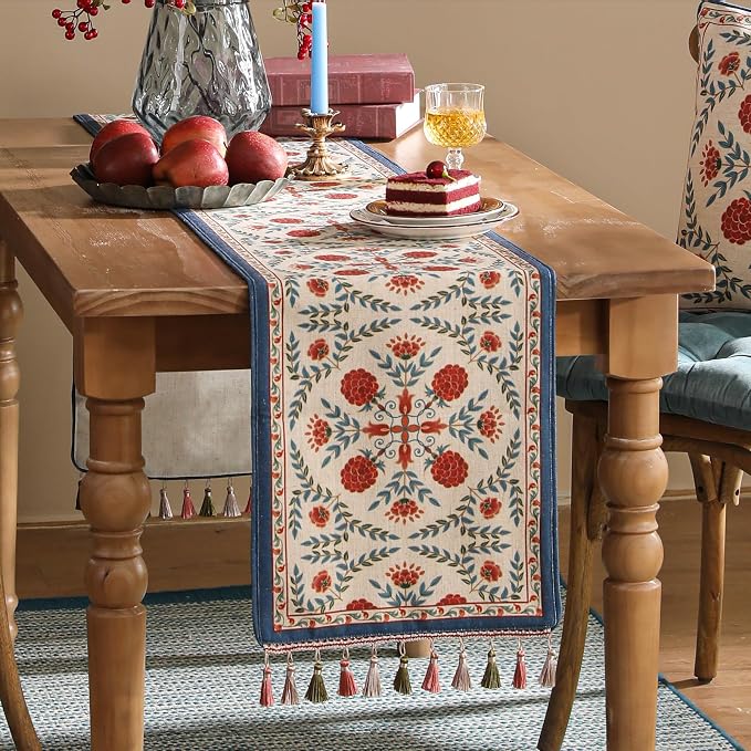 Patdrea Designer French Elegant Linen Table Runner, Colorful Floral Pattern - Image 8