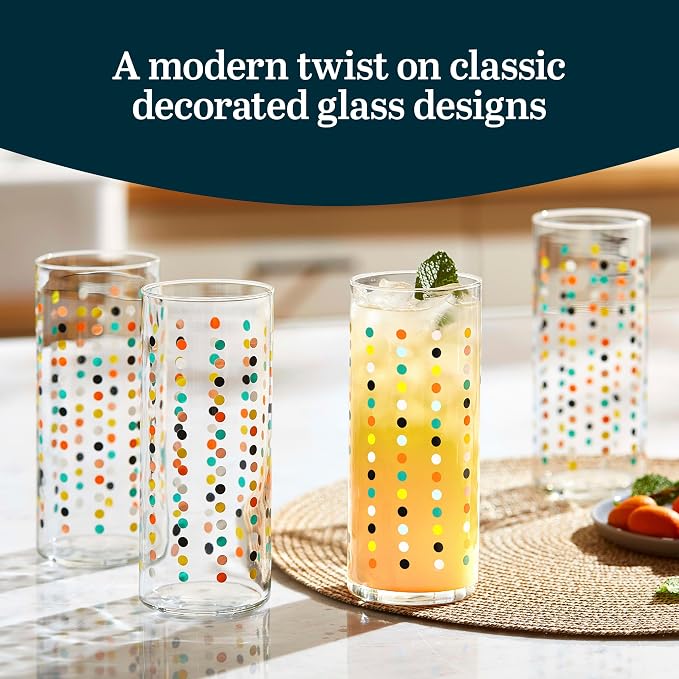 Libbey Vintage Dots Drinking Glasses Set of 4, Retro Polka Dot Design Glass - Image 2