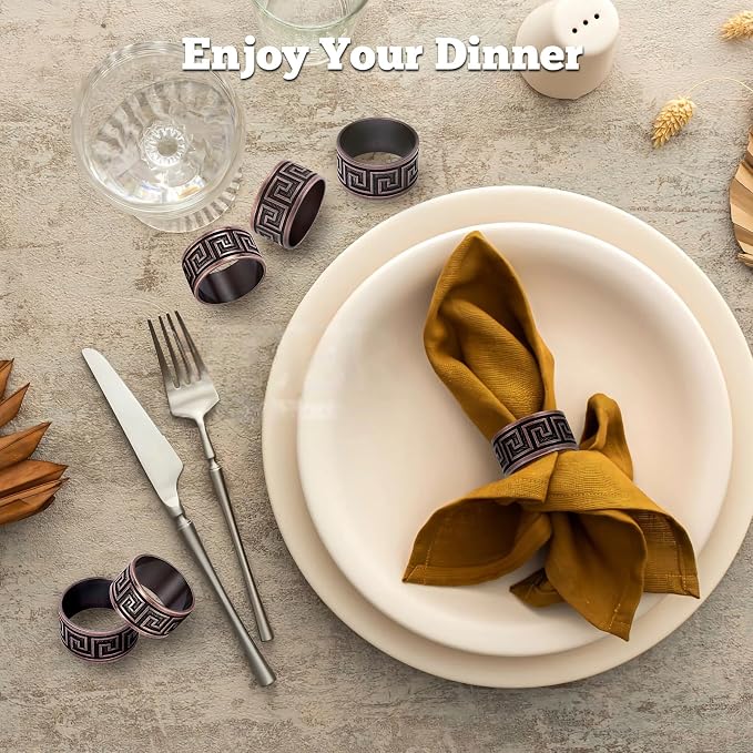 Bronze Napkin Rings Set of 12, Premium Meander Napkin Rings Bulk, Greek Key - Image 7
