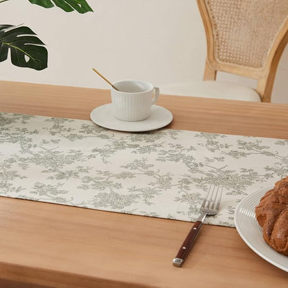 French Pastoral Farmhouse Table Runners, 13x72 Inch Green | 100% Organic Cotton - Image 4