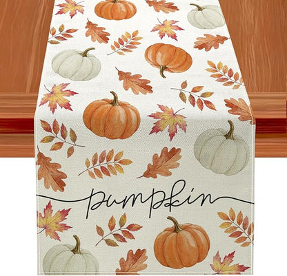 Fall Table Runner Decorations, Pumpkin Maple Leaf Thanksgiving Harvest Decor | by JVUZIQ