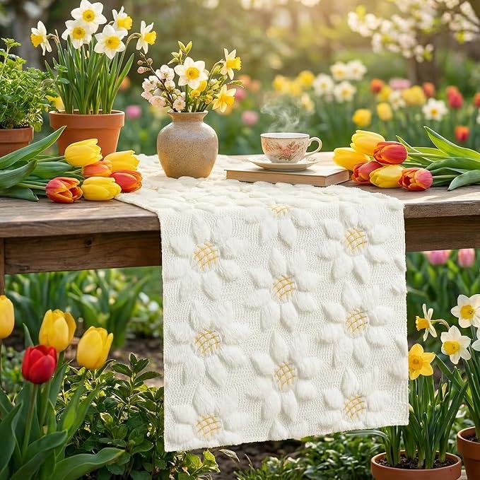 Artoid Mode White Soft Plush Faux Fur Jacquard Embroidery Sunflower Spring - Image 5