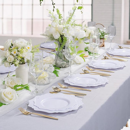 COLOSUS 60pcs White Plastic Party Dinner Plates - 9.5 Inch- Heavy Duty Disposable Plastic Dinner Plates for Party Thanksgiving and Everyday Use