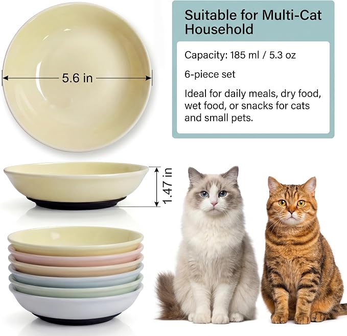 Ceramic Cat Food Bowls 6 Pack – Shallow Cat Bowl - Image 2