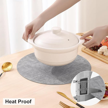 homing Round Faux Leather Placemat and Coaster 4 Packs, Washable Heat Resistant Dining Place Mats, Wipeable Double-Sided Table Mats for Indoor and Outdoor, Diameter 13 and 3.93 inch, Light Grey