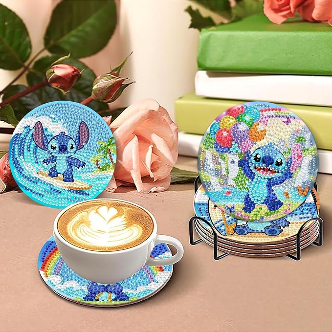 Fuinkqe 8Pcs Diamond Art Coasters Kits, Cartoon Diamond Painting Coasters - Image 3