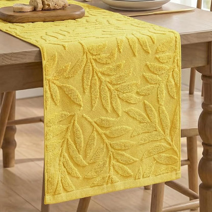 Artoid Mode Yellow Soft 3D Jacquard Leaves 100%Cotton Spring Table Runner by ArtoidMode