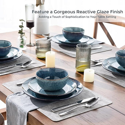 AmorArc Ceramic Dinnerware Sets for 6, 18 Pieces Handpainted Plates and Bowls Set, Scratch Resistant Stoneware Dishes Set, Dishwasher & Microwave Safe, Ceylon Blue