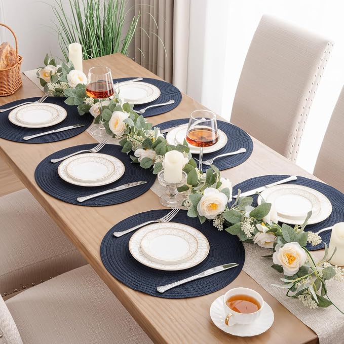 SHACOS Round Placemats Set of 8 Washable 15 inch Round Table Mats Cotton - Image 3