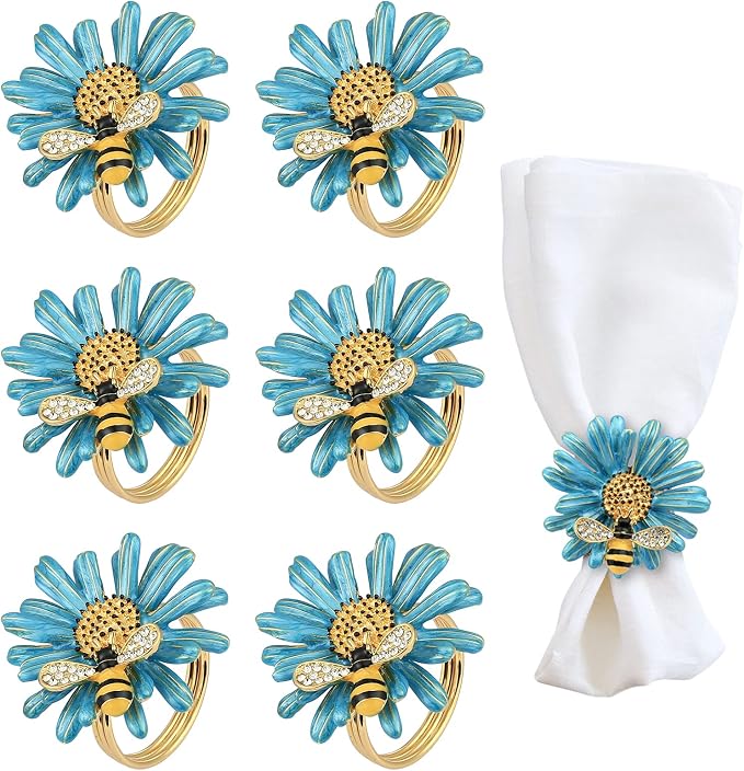 Kesote Daisy Flower Napkin Rings Set of 6, Bee Floral Style | Bee Party by Kesote