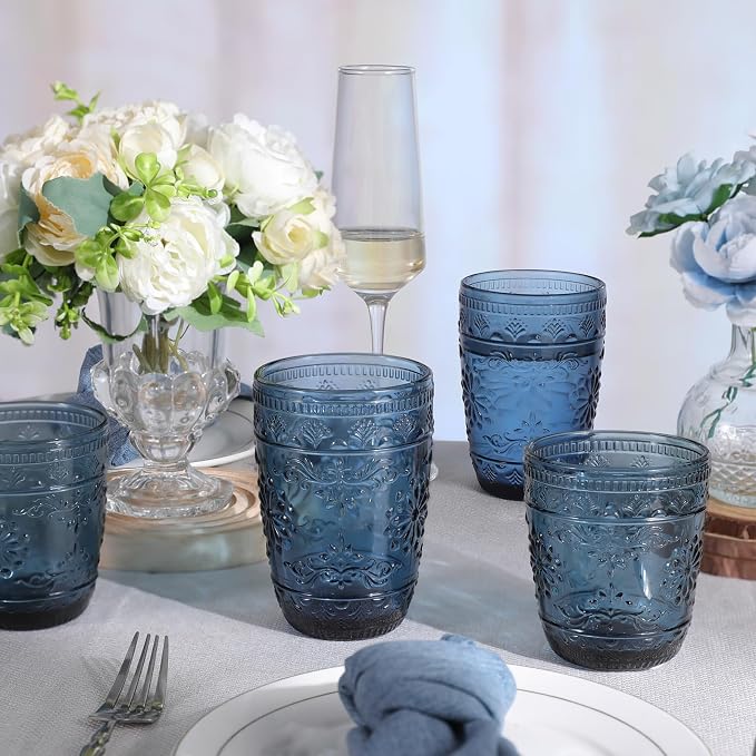 abrwyy Blue Drinking Glasses, 14oz Vintage Drinking Glasses | Lead-Free Glass - Image 4