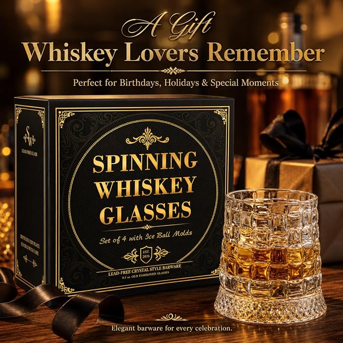 Spinning Whiskey Glasses, Rotating Glass, - Image 6
