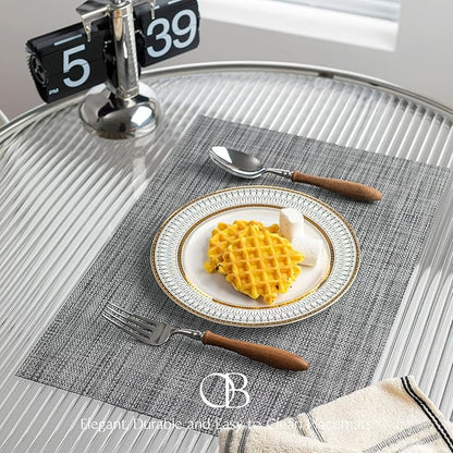 Placemat Set of 4 - Easy Clean Woven Vinyl Placemats for Dining Table, Indoor/Outdoor Place Mats, Washable PVC Table Mats（Dark Gray）