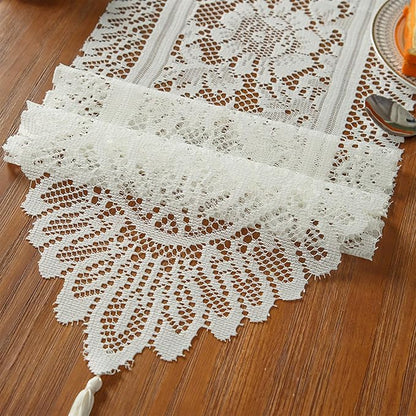 2Pcs Lace Table Runners with Tassels, Farmhouse Boho Doily Vintage Floral - Image 5