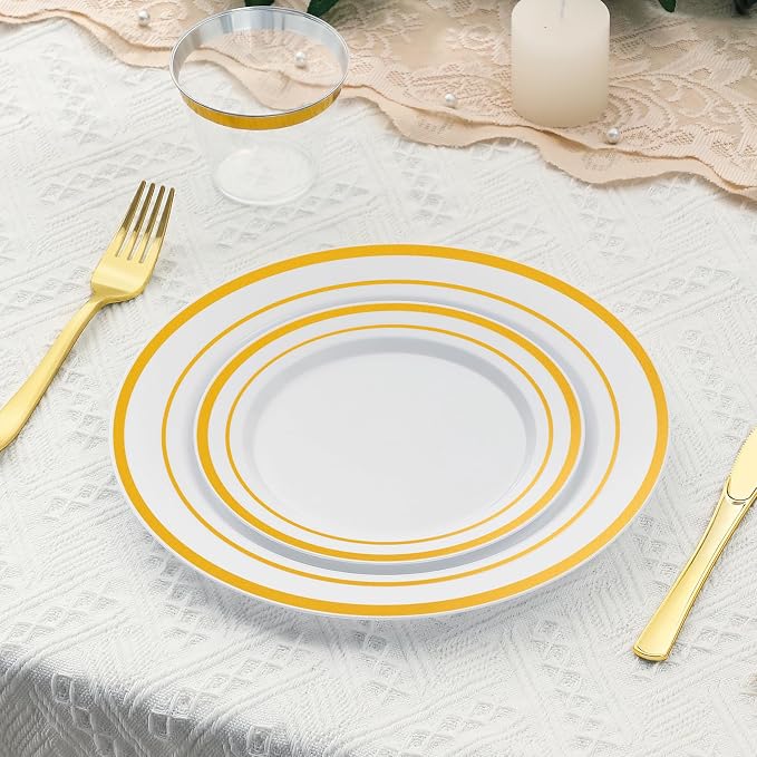 AOZITA 200PCS Gold Plastic Plates Set, Heavy Duty Disposable Plates - Image 6