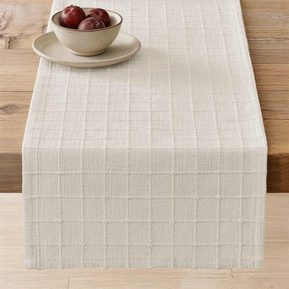 Artisanal Grid Linen Table Runner, 13x72 Inches Ivory | Heavy Textured by ZEEMARTONLINE