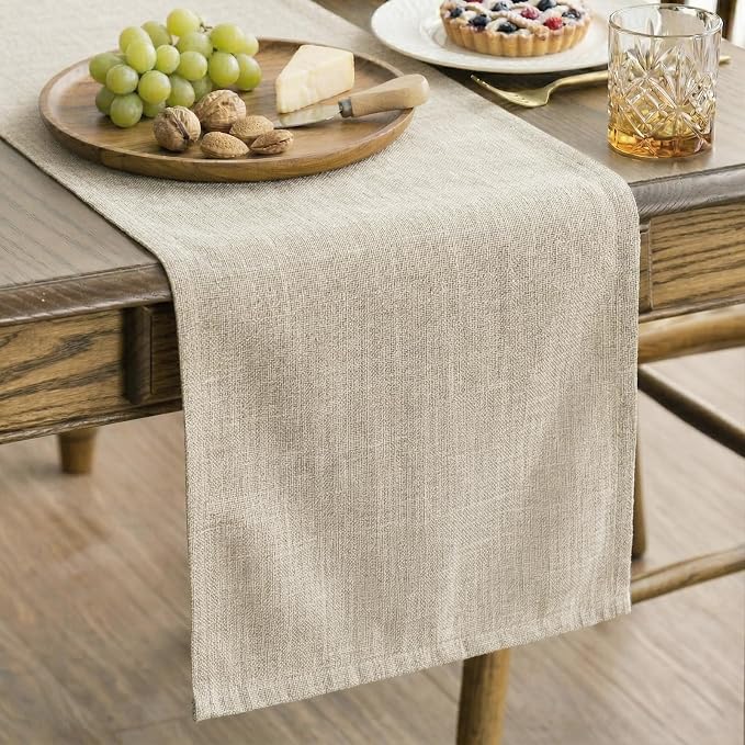 Q&J Fabric Co. Linen-Textured Table Runner 1 Pack 13x84 Inch Beige | Polyester by QJFabricCO