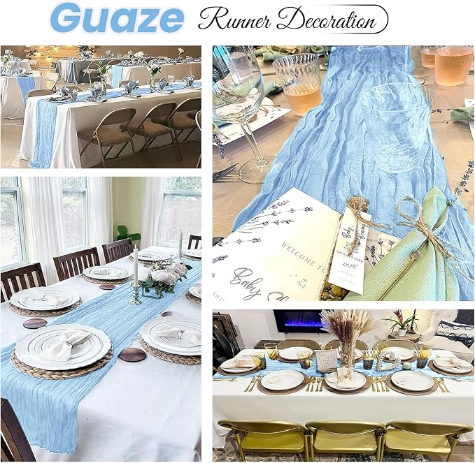 8 Pack Baby Blue Cheesecloth Table Runner 20 x 120 inch Gauze Table Runners 10 - Image 4