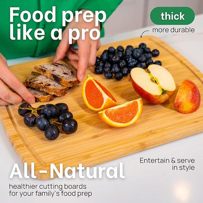 GREENER CHEF 15 Inch Bamboo Cutting Board with Lifetime Replacements - Medium Wooden Chopping Board for Kitchen, Butcher Block, Meat, Vegetables, Charcuterie and Cheese Board