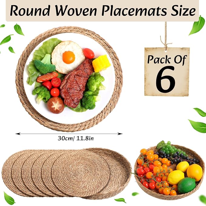 Boho Placemats 4/6/8 Set of Round Woven Placemat Macrame Style Bicolor - Image 2